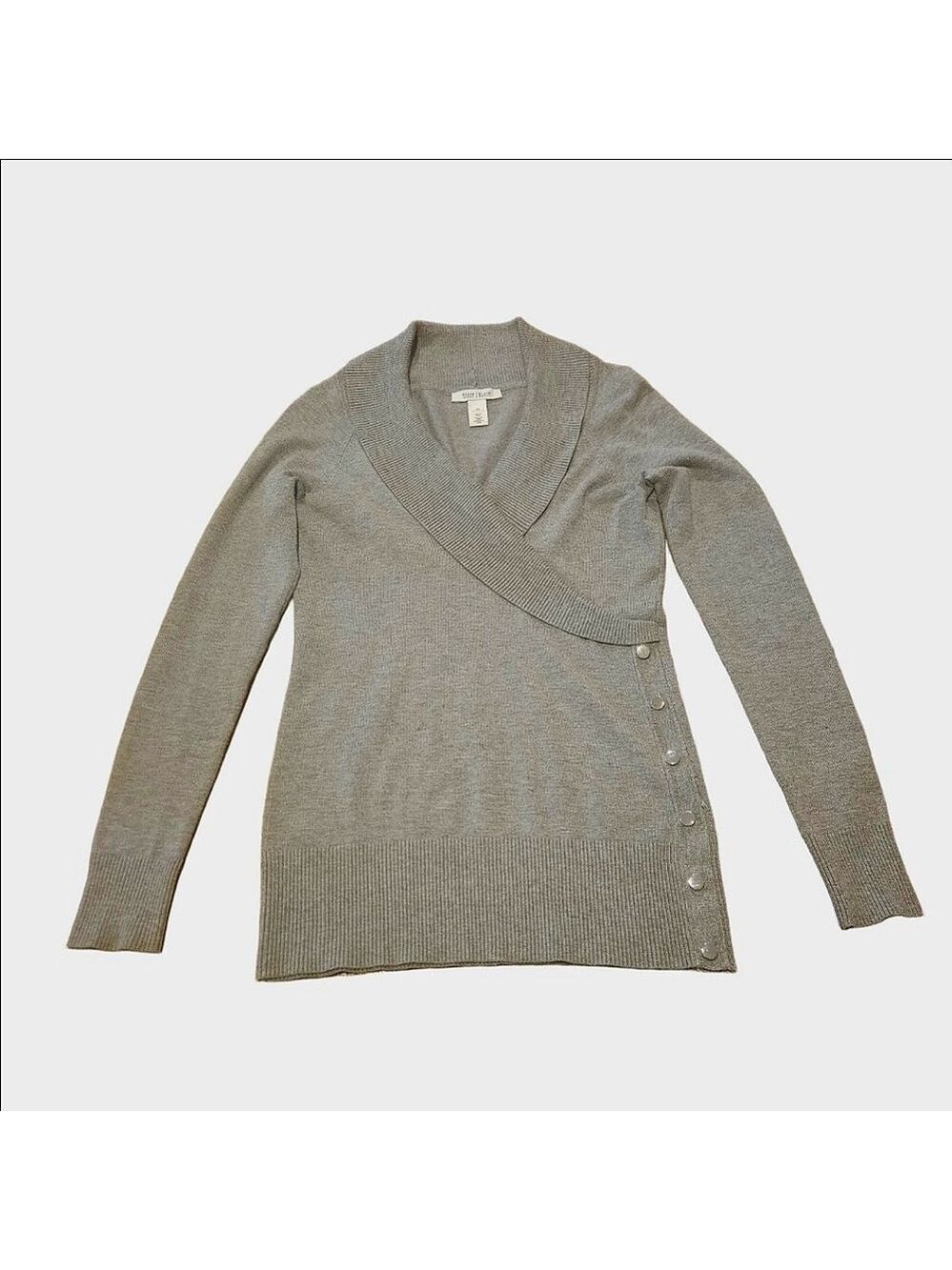 Women's White House Black Market Gray V-Neck Knit Surplice Sweater XS
